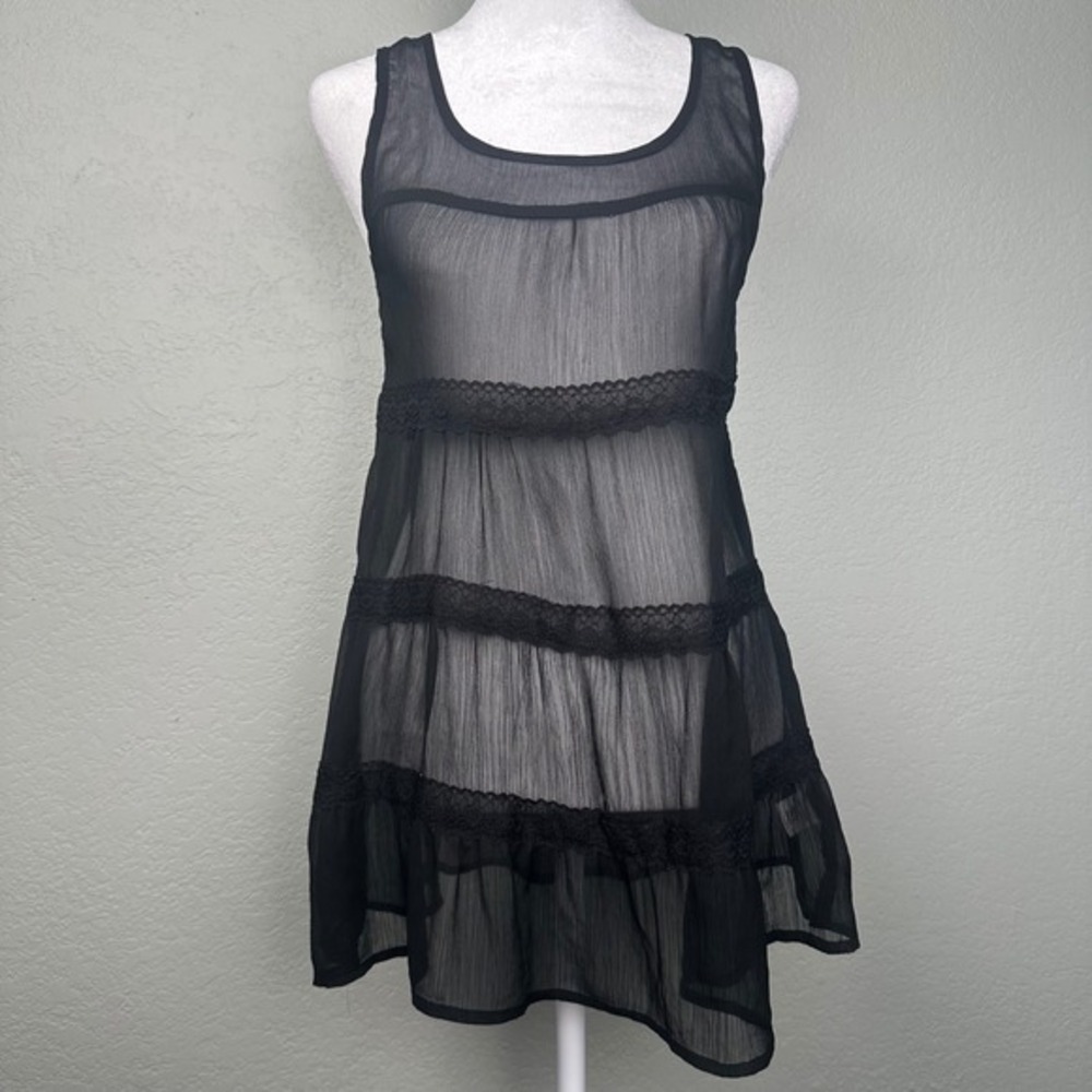 Xhilaration Sheer Tiered Mini Dress Women Size‎ S Black Whimsigoth Fairy Grunge